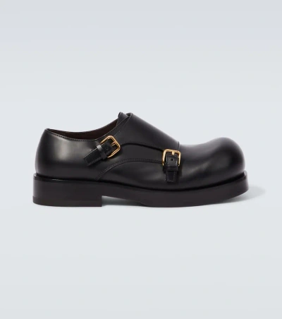 Bottega Veneta Helium Leather Monk Strap Shoes In Blk