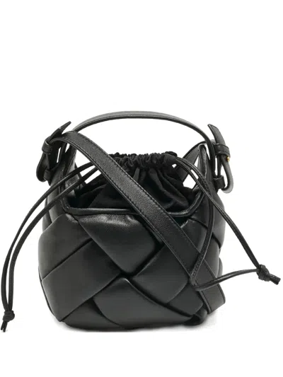 Pre-owned Bottega Veneta Helmet Intrecciato Leather Bucket Bag In Black