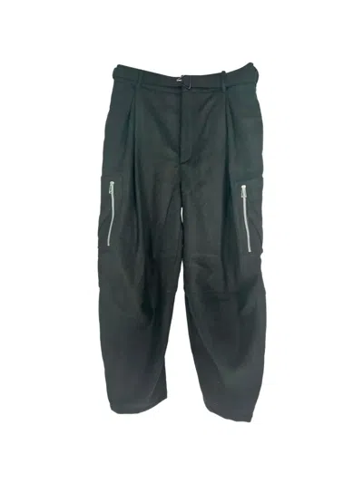 Pre-owned Bottega Veneta Herringbone Wool Cargo Pants In Black