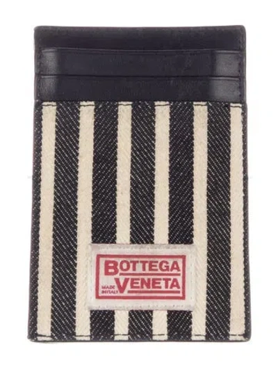 Pre-owned Bottega Veneta Hickory Denim Card Case Canvas Card Holder In Black