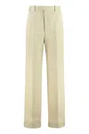 Bottega Veneta High-waisted Cotton Trousers With Rolled Cuffs In Beige