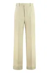 Bottega Veneta High-waisted Cotton Trousers With Rolled Cuffs In Beige