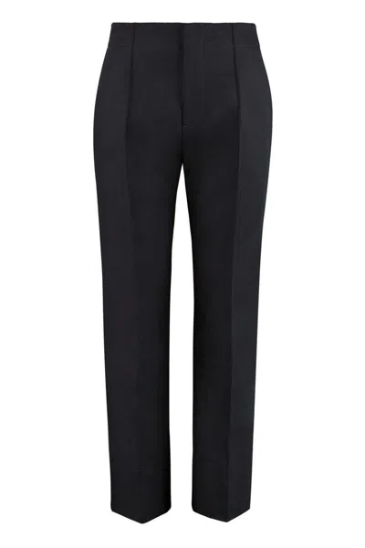 Bottega Veneta High-rise Cotton Trousers In Navy