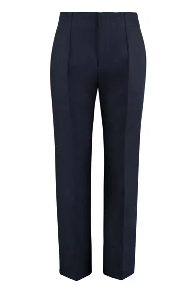 Bottega Veneta High-rise Cotton Trousers In Blue