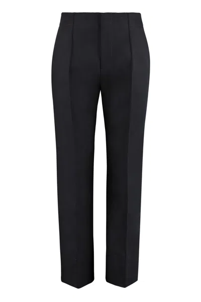 Bottega Veneta High-rise Cotton Trousers In Black