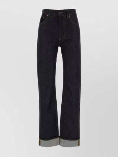 BOTTEGA VENETA HIGH-RISE DENIM TROUSERS ROLLED CUFFS