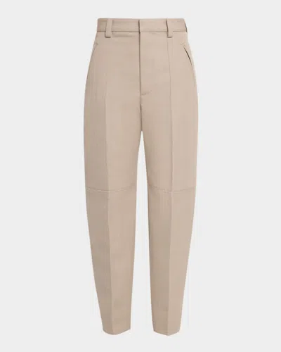 Bottega Veneta High-rise Tapered-leg Zip-hem Trousers In Neutral