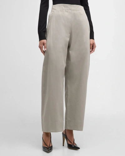 Bottega Veneta High-rise Wide-leg Cotton Twill Trousers In Lead