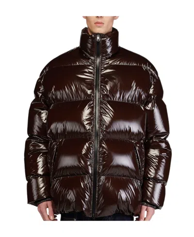 Bottega Veneta High-shine Puffer Jacket In Brown