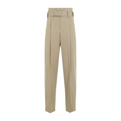 Bottega Veneta High-waisted With Cotton Belt Trousers Beige In Brown