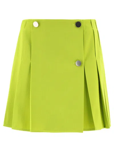 Bottega Veneta Pleated Wool Gabardine Miniskirt In Green