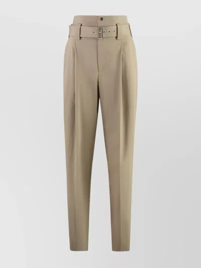 Bottega Veneta High Waist Trousers With Belt Loops In Beige