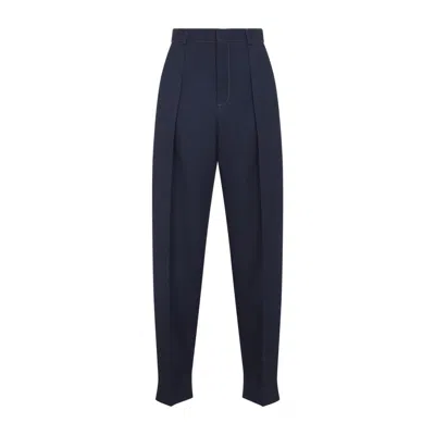 Bottega Veneta High-waisted Tailored Trousers With Subtle Pleats In Blue