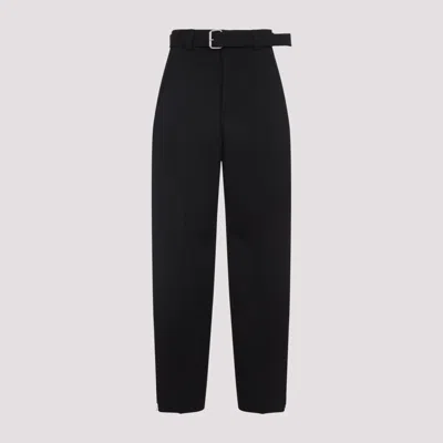 Bottega Veneta High Waisted Wool Belted Trousers In Black