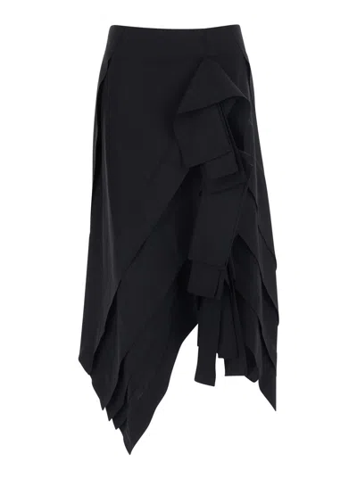 Bottega Veneta High-waisted Wool Midi Skirt With All-over Ruffles In Black