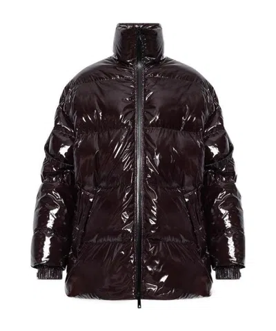 Bottega Veneta High-shine Puffer Jacket In Brown