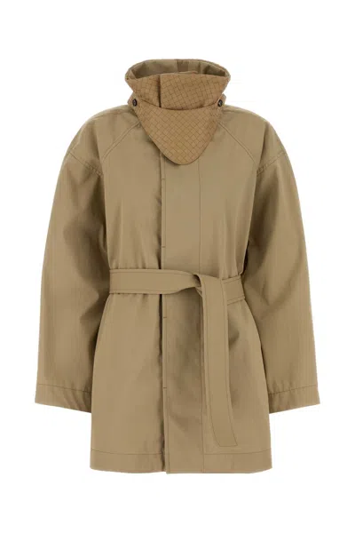 Bottega Veneta Hooded Cotton Coat In Nude