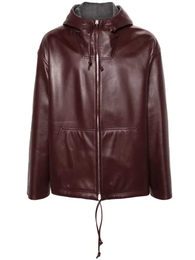 Bottega Veneta Red Hooded Leather Jacket