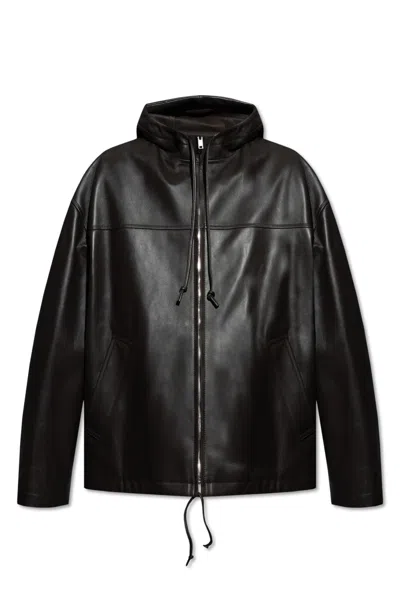 Bottega Veneta Hooded Leather Jacket In Brown