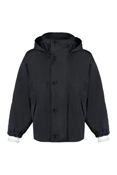 Bottega Veneta Hooded Nylon Jacket In Black