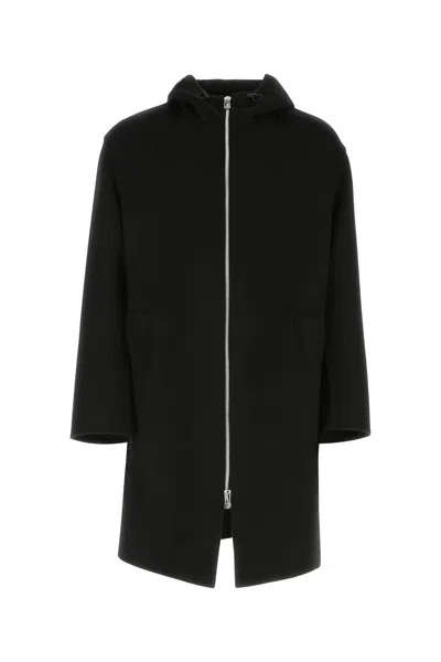 Bottega Veneta Hooded Wool Coat In Black