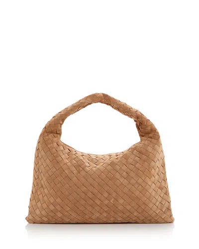 Bottega Veneta Hop Intrecciato Suede Shoulder Bag In Nude