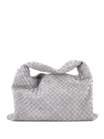 Pre-owned Bottega Veneta Hop Intrecciato Suede Small Hobo Bag In Gray