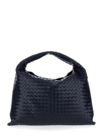 Bottega Veneta 'hop Large' Blue Shoulder Bag With Intreccio Motif In Leather Woman In Multicolor