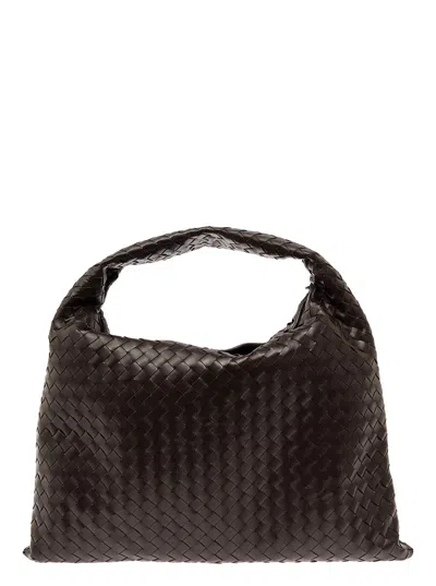 Bottega Veneta 'hop Large' Brown Shoulder Bag With Intreccio Motif In Leather Woman