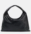Bottega Veneta Women Hop Leather Shoulder Bag With Intrecciato Motif In Black
