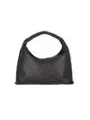 Bottega Veneta Women Hop Leather Shoulder Bag With Intrecciato Motif In Black