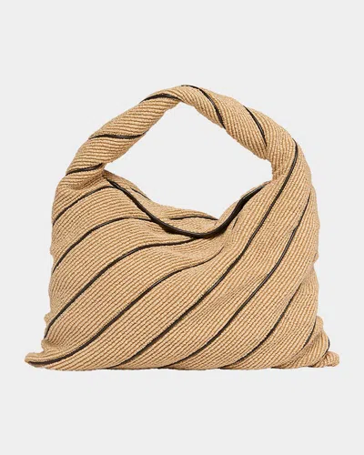 Bottega Veneta Large Hop Stripe Raffia Hobo Bag