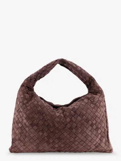 Bottega Veneta Hop Leather Shoulder Bag With Intrecciato Effect In Brown