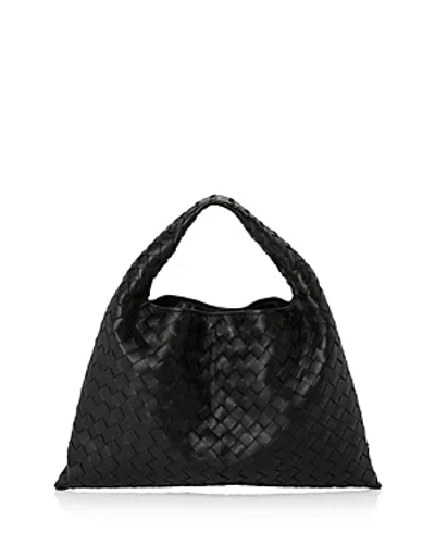 Bottega Veneta Small Hop Intrecciato Leather Shoulder Bag In Black/brass