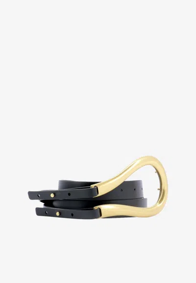 Bottega Veneta Horseshoe Leather Belt In Black