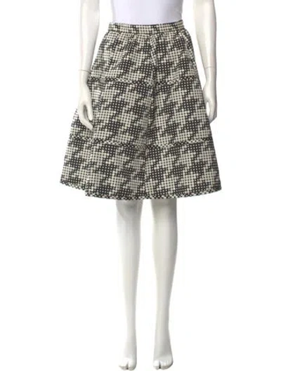 Pre-owned Bottega Veneta Houndstooth Print Knee-length Skirt In Black