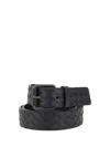 Bottega Veneta Woven Black Belt With Rectangular Bucklefinish In Black