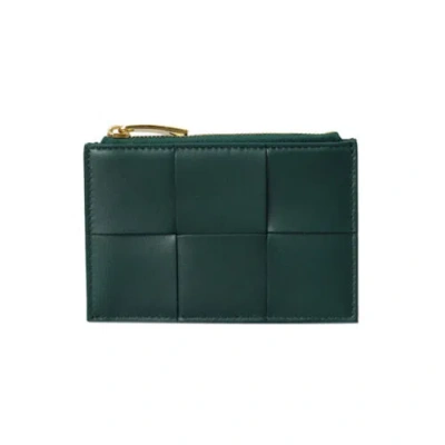 Pre-owned Bottega Veneta Id Wallet Portacard 765460 Emerald Green-gold 3049