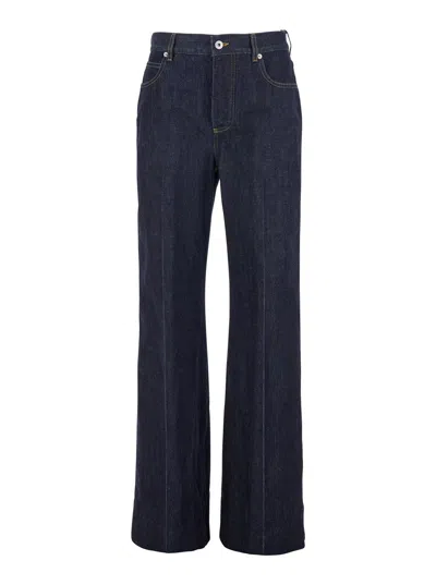 BOTTEGA VENETA BOTTEGA VENETA WOMEN 'INDIGO' BLUE PALAZZO JEANS WITH LOGO PATCH ON THE BACK IN COTTON WOMAN