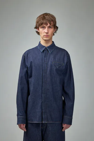 Bottega Veneta Cotton Silk Twill Long Sleeve Shirt In Blue