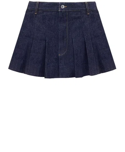 Bottega Veneta Indigo Wash Pleated Denim Skirt For Women In Blue