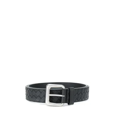 Bottega Veneta Intecciato Belt In Black