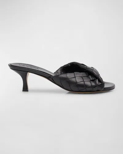 Bottega Veneta Interciato Woven Twist Mule Sandals In Black