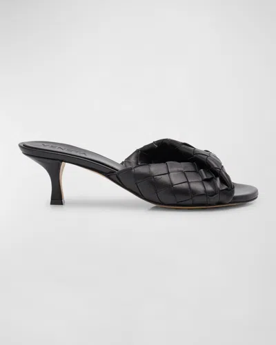 BOTTEGA VENETA INTERCIATO WOVEN TWIST MULE SANDALS