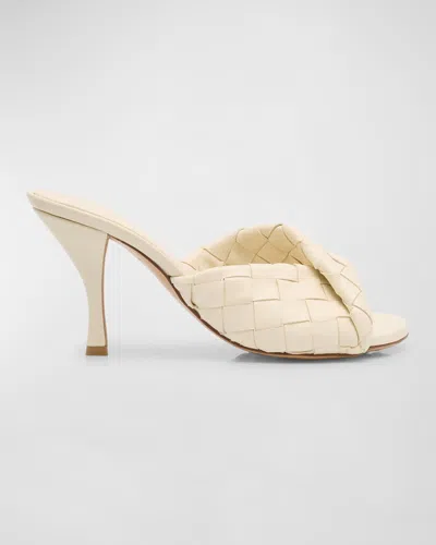 Bottega Veneta Interciato Woven Twist Mule Sandals In Sea Salt