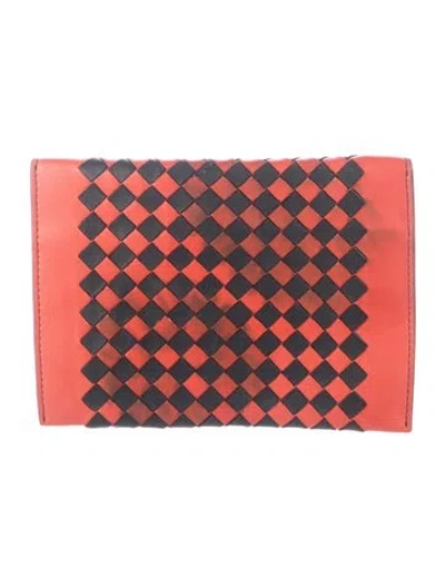 Pre-owned Bottega Veneta Interlocking Cc Logo Leather Continental Wallet In Red