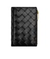 Bottega Veneta Medium Double Fold Braided Zipper Wallet In Black