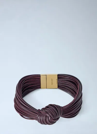 Bottega Veneta Interwoven Leather Bracelet With Gold-tone Clasp In Burgundy