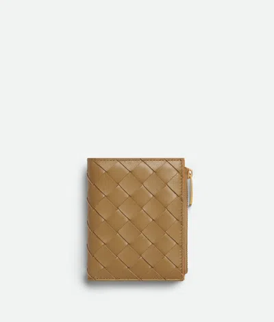Bottega Veneta Intrecciato 15 Small Bi-fold Wallet In Dark Praline/ Tangerine