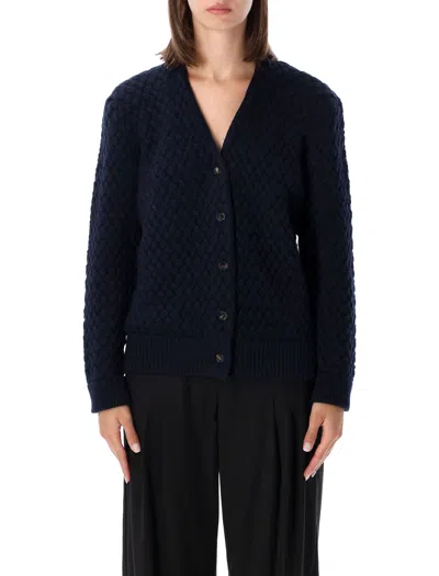 Bottega Veneta Intrecciato 3d Wool Cardigan With V-neck And Button Front In Blue